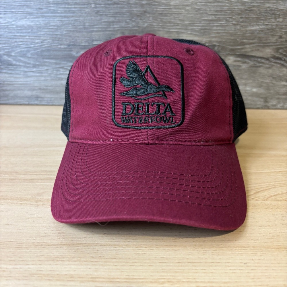 Delta Waterfowl Hat Strap Back Red Maroon Hunting Outdoors Adjustable